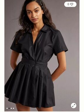 Anthropologie En Saison Black Sz Pleated Mini Romper Wrap Skort Dress Goth